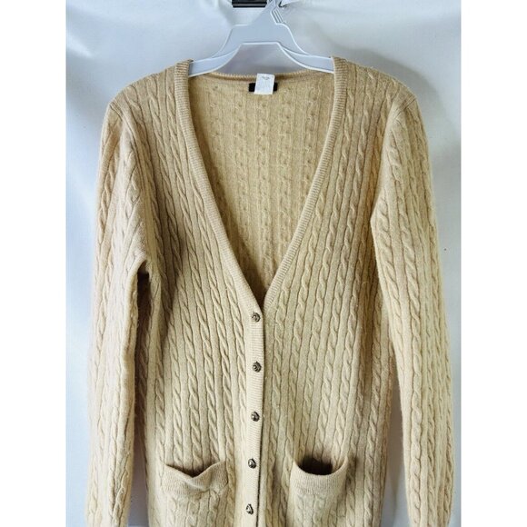 Vintage 90s J. Crew Wool Cashmere Cable Knit Cardigan Sweater - Picture 3 of 8